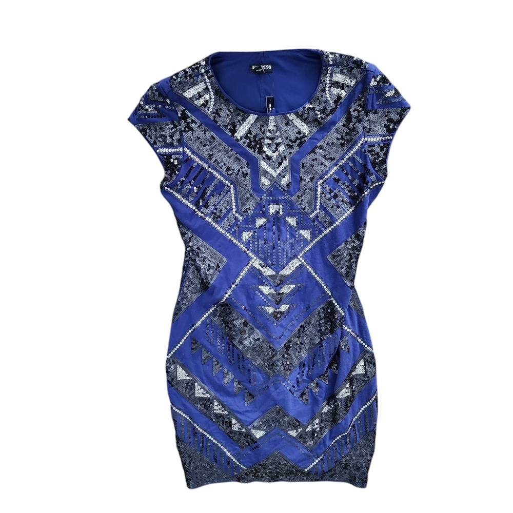 Express Sequin Aztec Navy blue dress - New! Size Medium